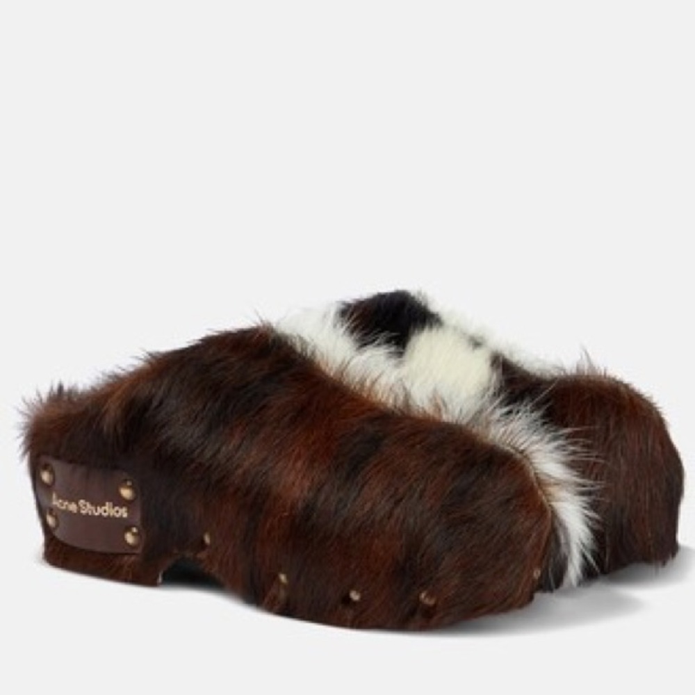 Acne Studios Brown Fur Clogs - EU 38